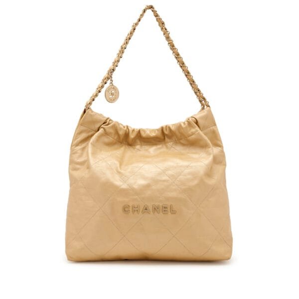 Gold Crackled Quilted Calfskin 22 Bag Gold Hardware, 2022