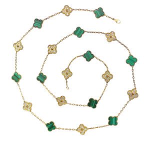 Gold, Malachite and Diamond Vintage Alhambra 20 Motifs Necklace