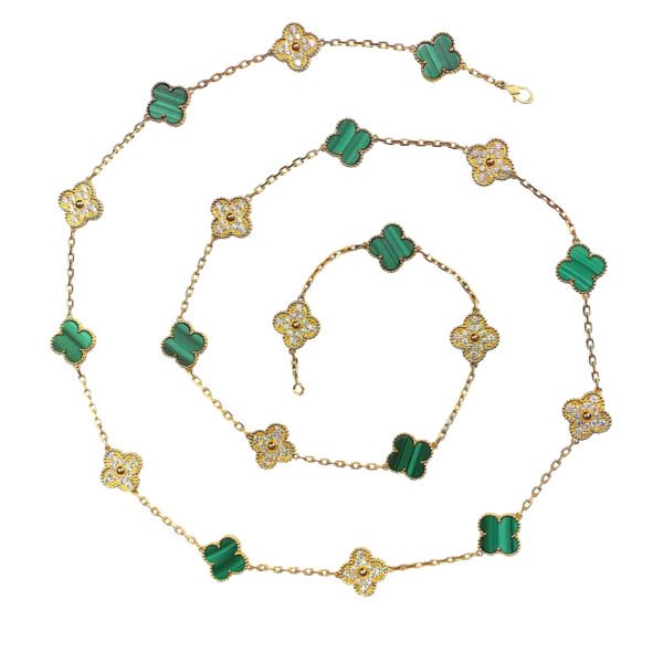 Gold, Malachite and Diamond Vintage Alhambra 20 Motifs Necklace