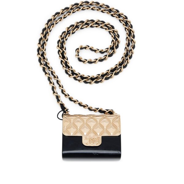 Gold Metal and Black Resin Flap Bag Necklace, 2022