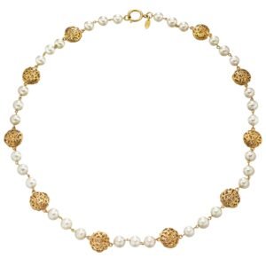 Gold Metal and Imitation Pearl Necklace