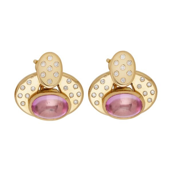 Gold, Pink Sapphire and Diamond Earclips