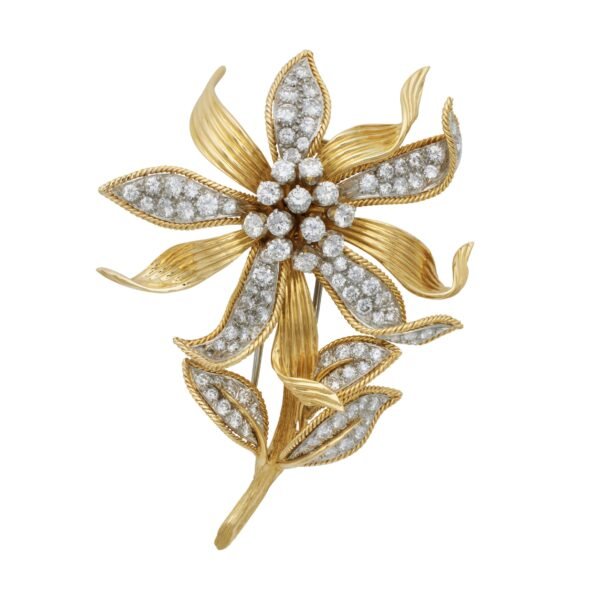 Gold, Platinum and Diamond Flower Brooch