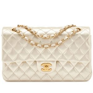 Gold Quilted Metallic Lambskin Medium Classic Double Flap Bag Aged Gold Hardware, 2022