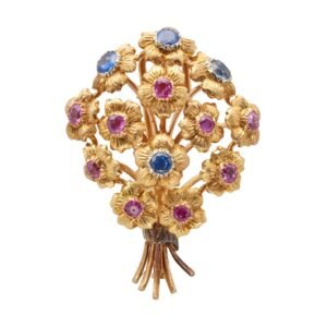 Gold, Ruby and Sapphire Brooch