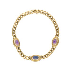 Gold, Sapphire, Amethyst and Diamond Collar Necklace