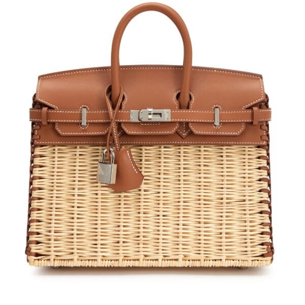 Gold Swift and Naturel Osier Wicker Picnic Birkin 25 Palladium Hardware, 2024