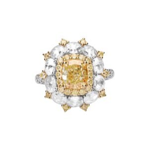 Gold, White Gold, 2.00ct Cushion Cut Fancy Yellow Diamond, Yellow Diamond and Diamond Engagement Ring