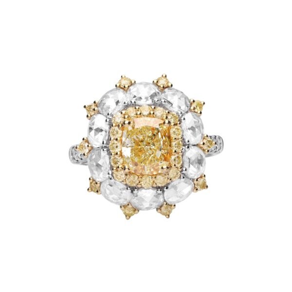 Gold, White Gold, 2.00ct Cushion Cut Fancy Yellow Diamond, Yellow Diamond and Diamond Engagement Ring