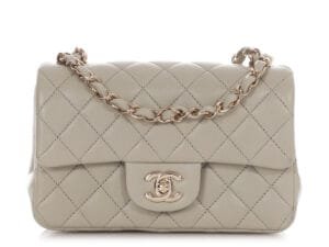 Gray Quilted Lambskin Mini Rectangular Classic Flap Bag Pale Gold Hardware, 2022