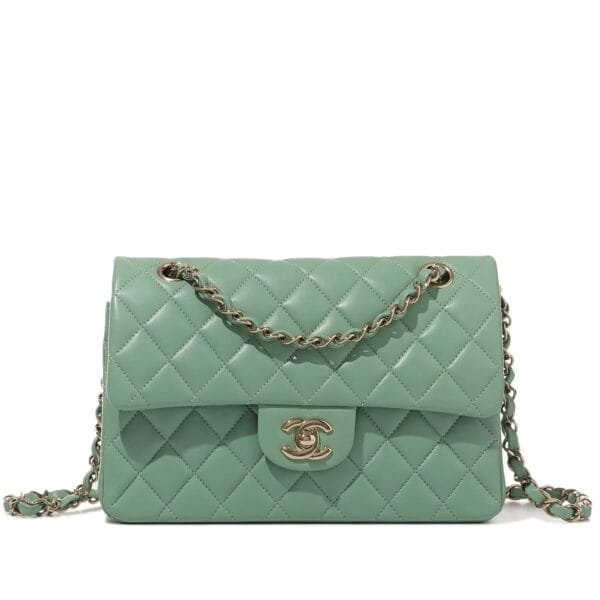 Green Quilted Lambskin Small Timeless Classic Double Flap Bag Pale Gold Hardware, 2021