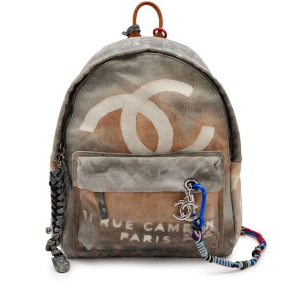 Grey and Multicolor Canvas Graffiti Art School Backpack Silver Hardware, 2014