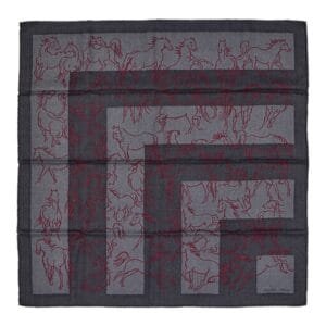 Grey and Pink Horse Print Cashmere and Silk Scarf 70