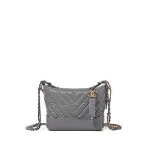 Grey Chevron Calfskin Small Gabrielle Hobo Bag Brushed Gold and Ruthenium Hardware, 2020