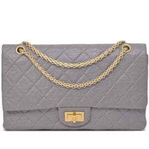 Grey Quilted Calfskin 2.55 Reissue 227 Double Flap Bag Aged Gold Hardware