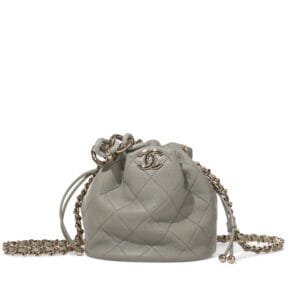 Grey Quilted Calfskin Bucket Bag Pale Gold Hardware, 2021