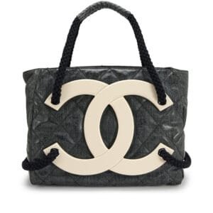 Grey Quilted Coated Canvas Large CC limited Edition Cruise Yacht Collection Tote Silver Hardware, 2008
