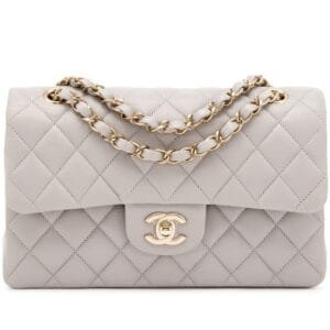 Grey Quilted Lambskin Classic Small Double Flap Bag Pale Gold Hardware, 2022