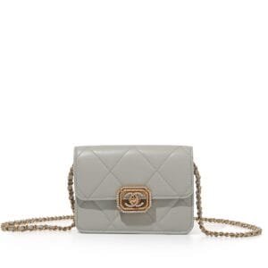 Grey Quilted Lambskin Clutch on Chain Crystal and Gold Hardware, 2023