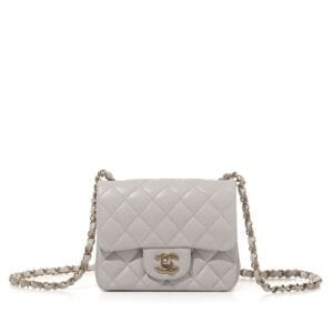 Grey Quilted Lambskin Mini Flap Bag Pale Gold Hardware, 2024