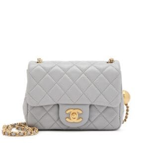 Grey Quilted Lambskin Pearl Crush Mini Flap Bag Aged Gold Hardware, 2021