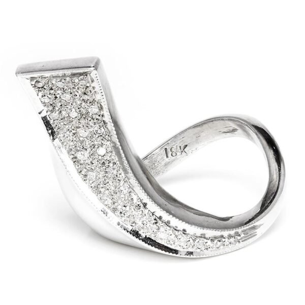 Handmade Curved Ring with Single Cut Diamonds in 18k White Gold