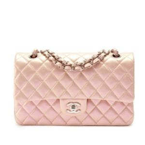Iridescent Pink Quilted Lambskin Medium Classic Double Flap Silver Hardware, 2021