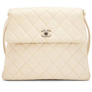 Ivory Quilted Caviar Matelasse Turn Lock Flap Bag Silver Hardware, 1996-1997