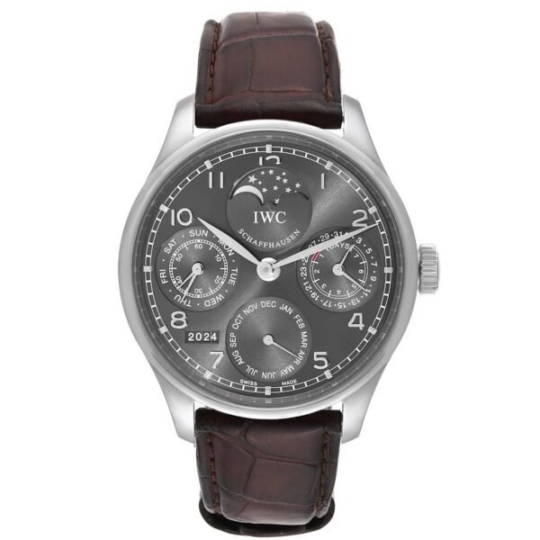 IWC Portuguese (Reference IW502307). A white gold automatic wristwatch with date, day, month, moonphase, 7 days power reserve and perpetual calendar. 2017