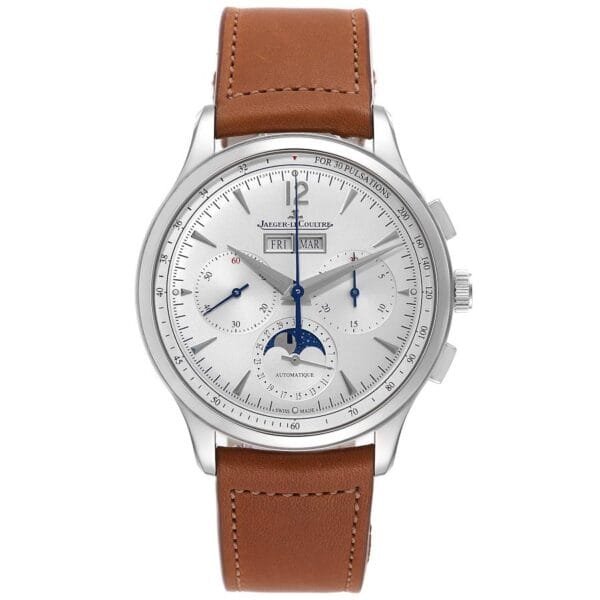 Jaeger-LeCoultre Master Control (Reference Q4138420). A stainless steel automatic wristwatch with day, date, chronograph, and moonphase. 2021