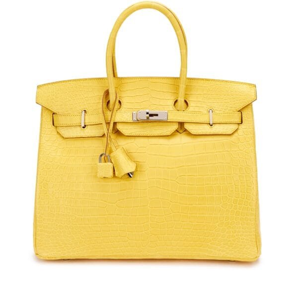 Jaune Poussin Matte Porosus Crocodile Birkin 35 Palladium Hardware, 2015