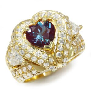 Lab-Created Alexandrite Ring with Diamonds 18K Yellow Gold