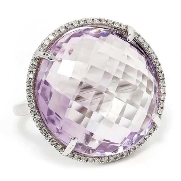 Large Amethyst Halo Ring with Diamonds 14K 18.28ctw