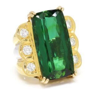 Large Green Tourmaline Ring with Diamonds 18K Gold 23.00ctw