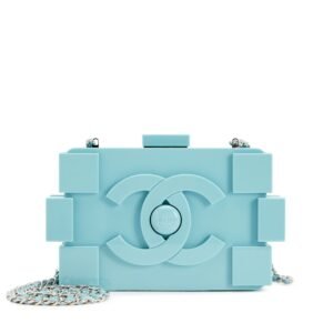 Light Baby Blue Plexiglass Supermarket Boy Brick Lego Minaudière Clutch Silver Hardware, 2014