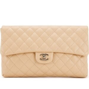 Light Beige Clair Quilted Caviar Classic Clutch Gold Hardware, 2019