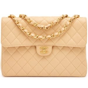 Light Beige Quilted Caviar Square Classic Jumbo Flap Bag Gold Hardware, 1997-1999