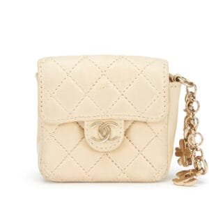 Light Beige Quilted Lambskin Micro Flap Charm Bag Gold Hardware, 2002-2003