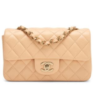 Light Beige Quilted Lambskin Mini Rectangular Classic Flap Bag Light Gold Hardware, 2022