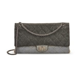 Light Blue, Dark Grey, and Beige Quilted Denim Double Flap 2.55 Reissue 228 Ruthenium Hardware