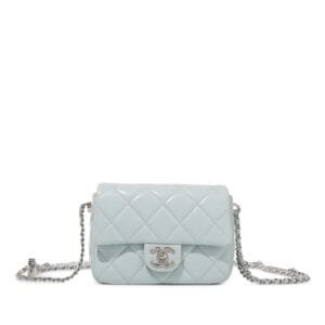 Light Blue Quilted Lambskin and Imitation Pearl Flap Bag Silver Hardware