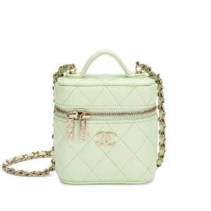 Light Green Quilted Caviar Top Handle Vanity Case Pale Gold Hardware, 2021