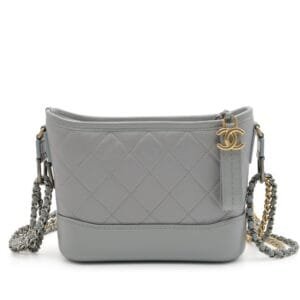 Light Grey Quilted Calfskin Small Gabrielle Hobo Bag Gold and Silver Hardware