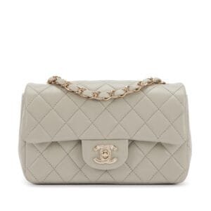 Light Grey Quilted Lambskin Mini Classic Flap Light Gold Hardware, 2022