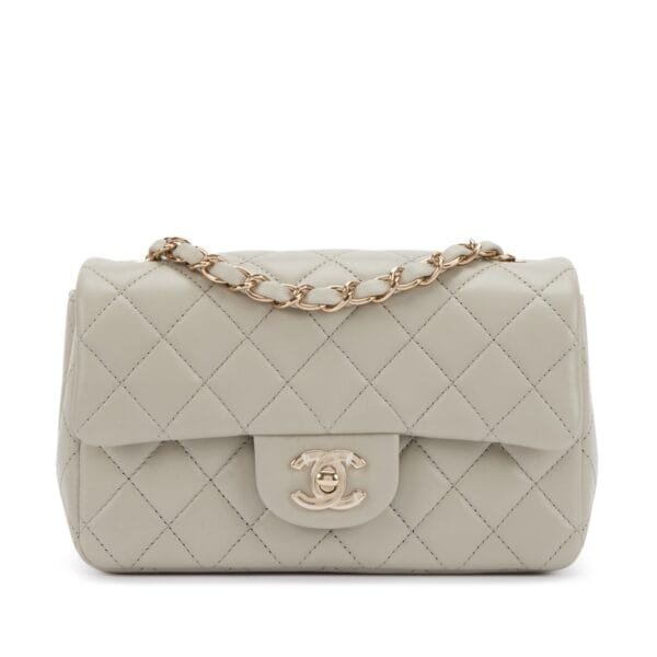 Light Grey Quilted Lambskin Mini Classic Flap Light Gold Hardware, 2022