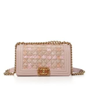 Light Pink and Beige Lambskin Leather and Cuban Tween Boy Bag Brushed Gold Hardware