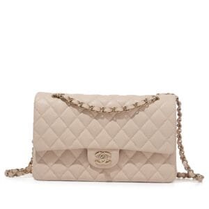 Light Pink Quilted Caviar Timeless Classic Medium Double Flap Bag Pale Gold Hardware, 2020