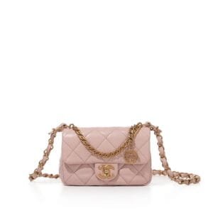 Light Pink Quilted Lambskin Flap Bag Aged Gold Hardware, 2023