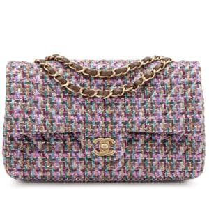 Lilac Multicolor Tweed Chevron Quilted Medium Double Flap Brushed Gold Hardware, 2015