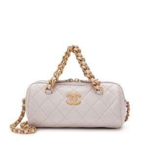 Lilac Quilted Shiny Lambskin Small Fashion Therapy Bowling Bag Gold Hardware, 2020